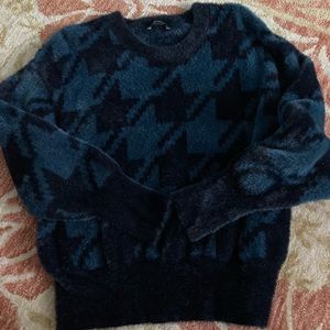 Ann Taylor - Turquoise&Black Houndstooth Sweater